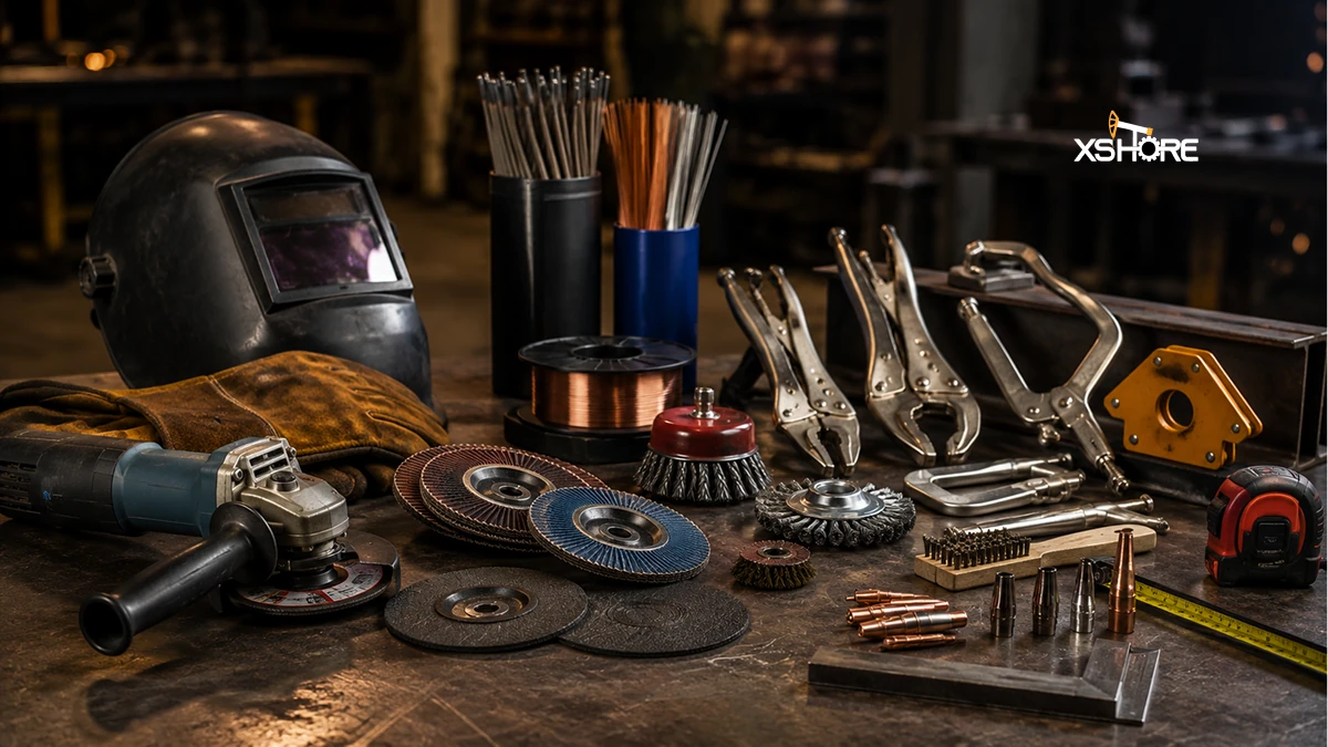Welding accessories grinding tools clamps and inspection tools for industrial work